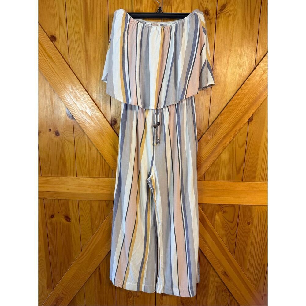 Shore Multicolor Striped Sleeveless Wide Leg Cropped Jumpsuit Size Small (7482)